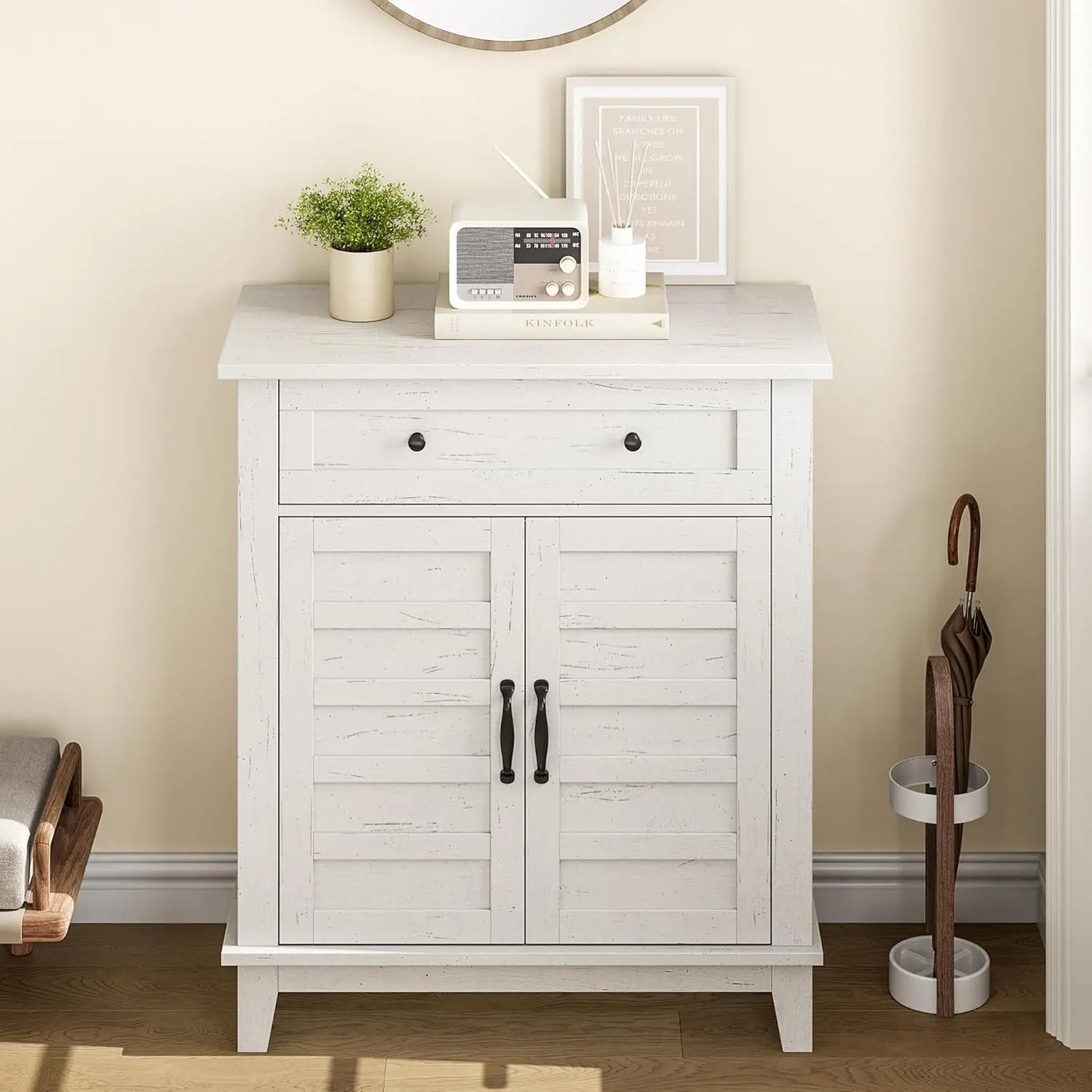 Farmhouse Storage Cabine 3-Tiers Adjustable Shelf, Rustic Kitchen & Dining Room Organizer, Multi-Functional Entryway Cabinet