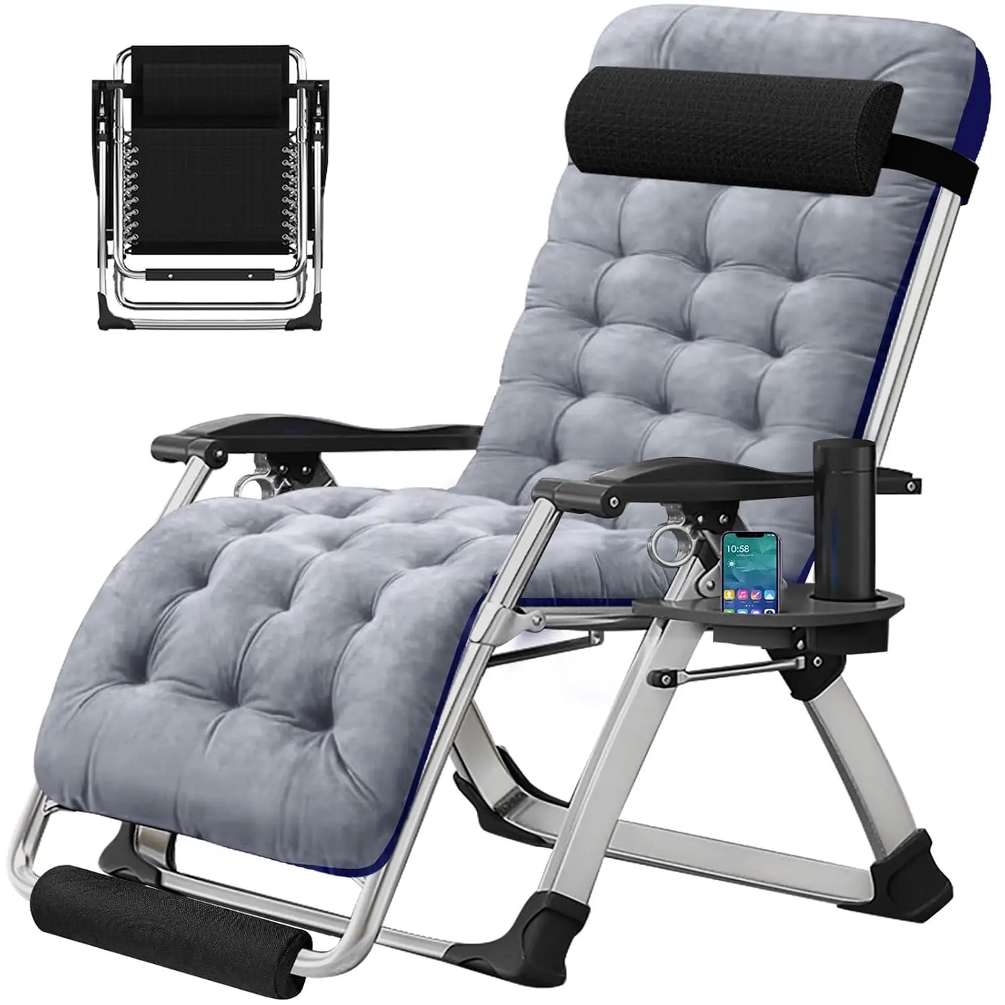 Oversized Zero Gravity Chair, 29In XL Lawn Folding Lounge Chairs, Lawn Recliner, Reclining Patio Lounger Chair, Folding, Custom