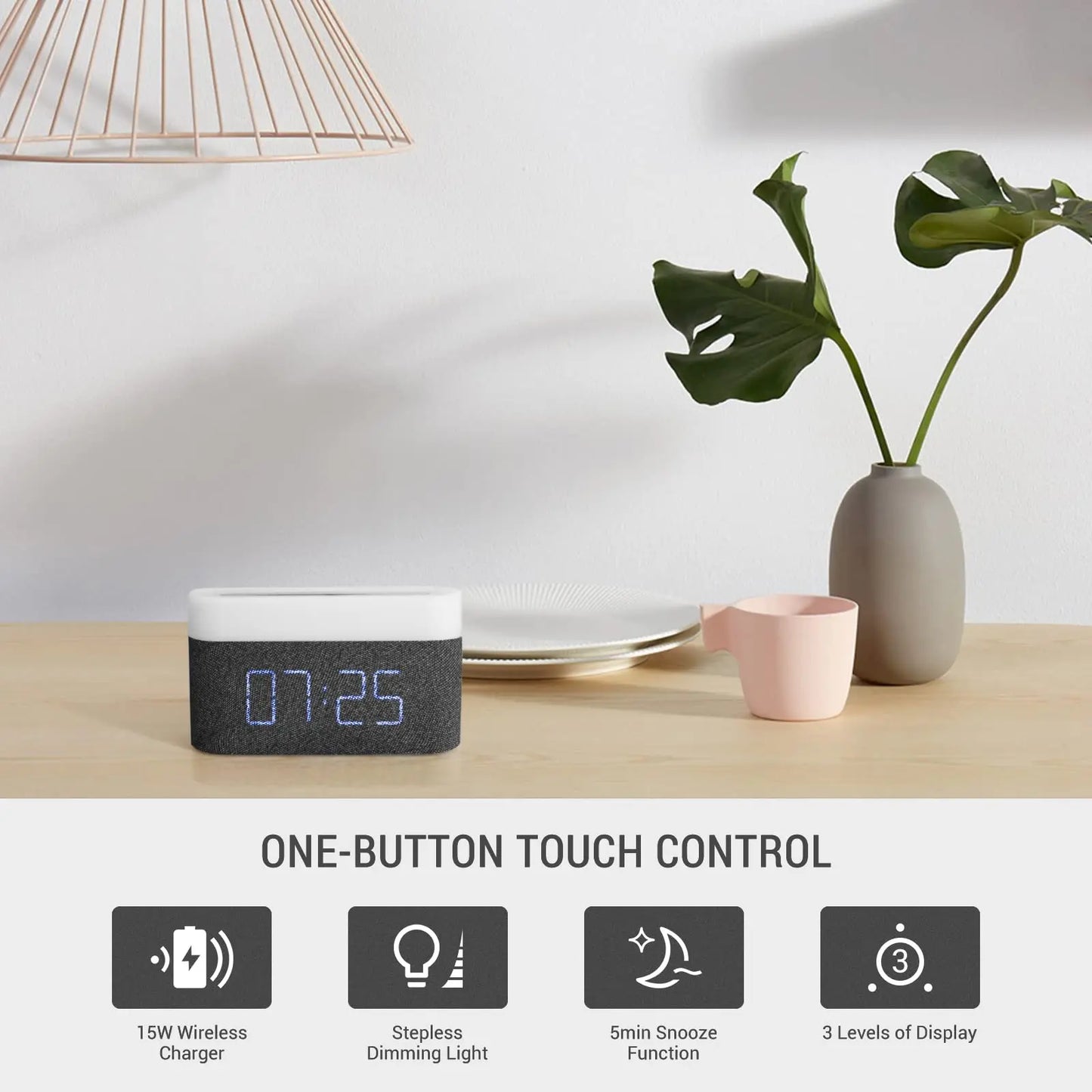 COLSUR S26 15W Wireless Charging Bedside Lamp with Alarm Clock