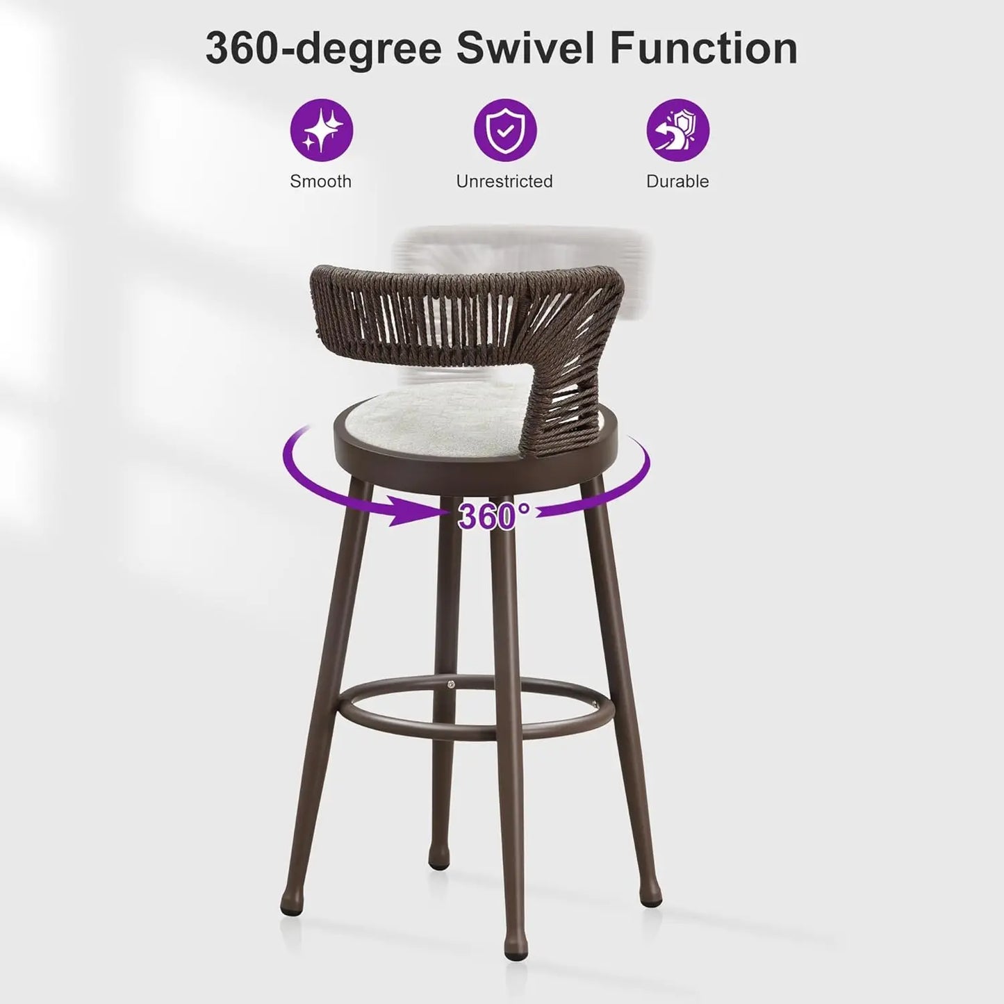 Swivel Bar Height Stools Set of 4 Metal Wicker Bar Chairs with Back Aluminum Cushions Kitchen Balcony Garden Indoor Custom
