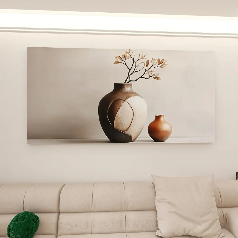 Modern vase canvas art print with solid pine frame - elegant minimalist trim - 1.5 inches thick