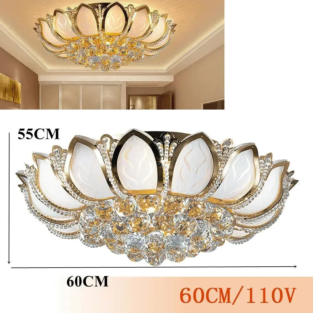 Flower Shaped Crystal Chandelier E12 Base 110V Ceiling Lamp