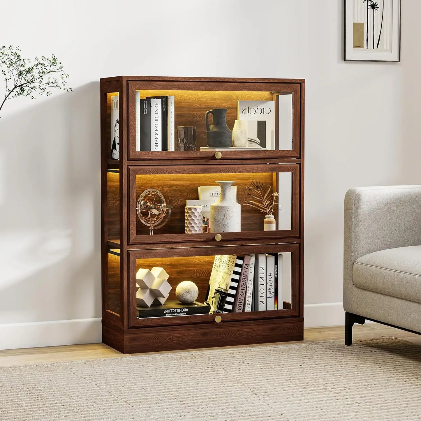 ZHILU Display Cabinet 3 Tier Curio With LED Lighting