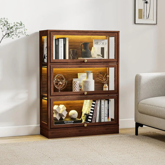 ZHILU Display Cabinet 3 Tier Curio With LED Lighting