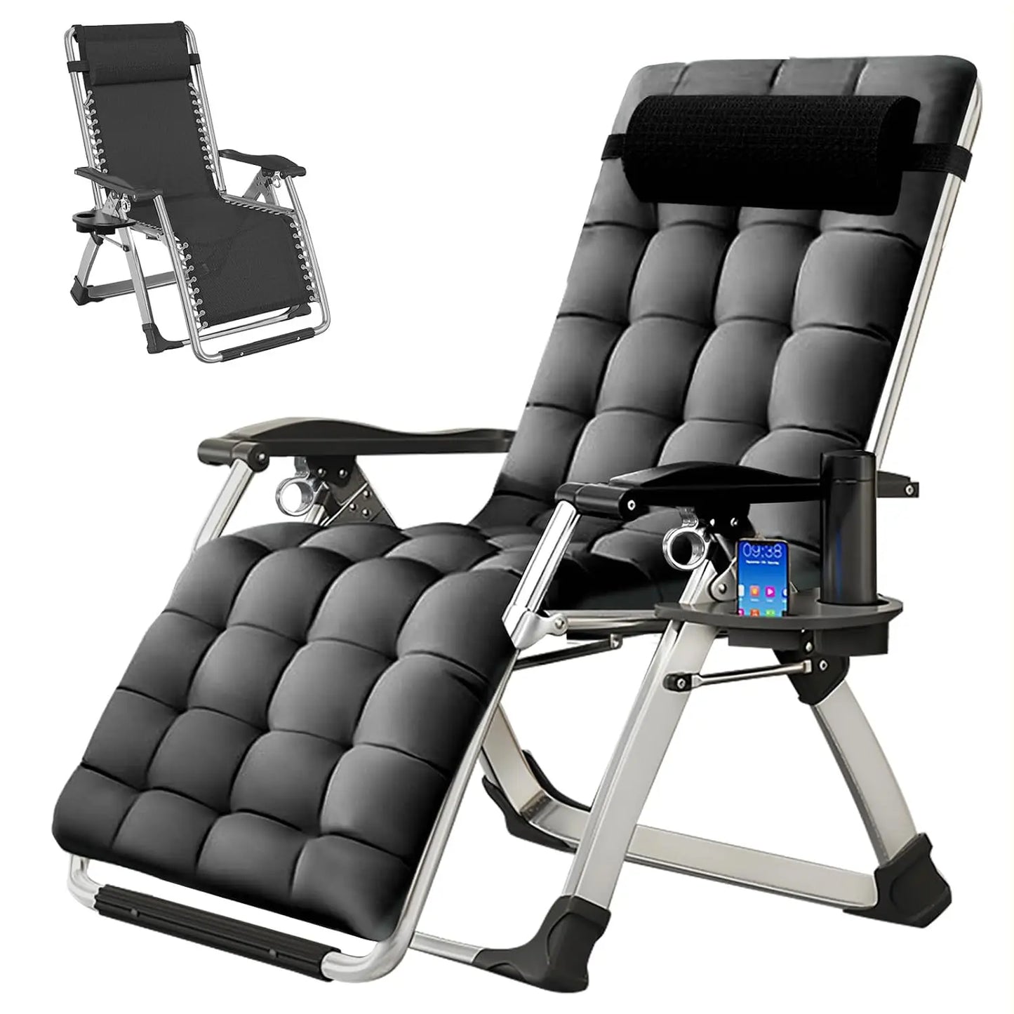 Zero Gravity Chair, Premium Lawn Recliner Folding Portable Chaise Lounge with Detachable Cushion, Headrest and Cup, Custom