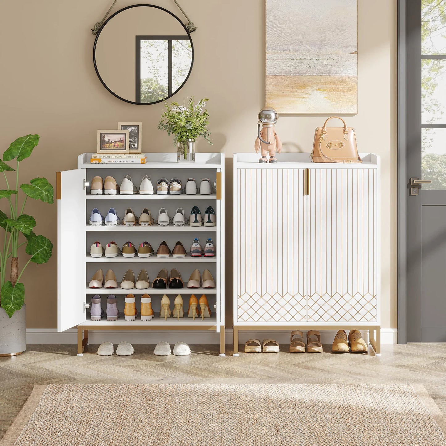 Tribesigns Wooden Shoe Cabinet With Doors For Home Storage