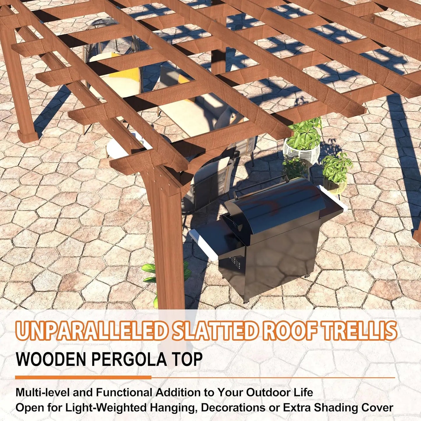 10x12ft Wooden Pergola Kit Stakes Cedar Snow Wind All Season Outdoor Shade Backyard Lawn Deck Custom