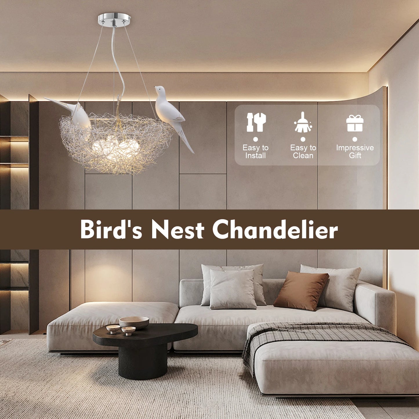 Modern Bird Nest LED Chandelier Ceiling Light For Living Room