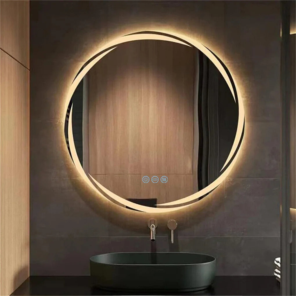 Anti Fog LED Round Bathroom Mirror Shatterproof Three Color Lights