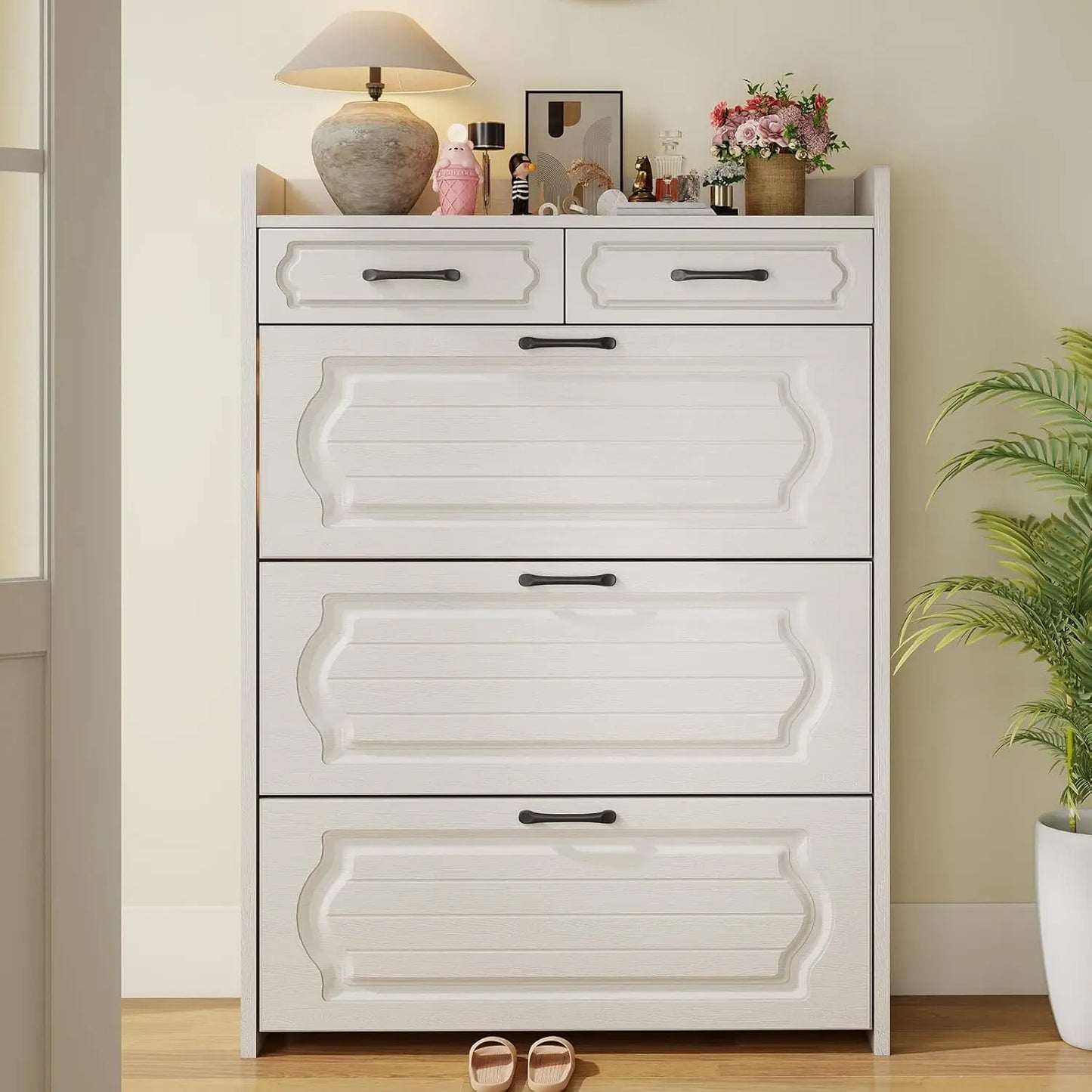 3-Drawer Flip-Top Slim Shoe Cabinet with 2 Storage Drawers Narrow Entryway Hallway Organizer, Custom