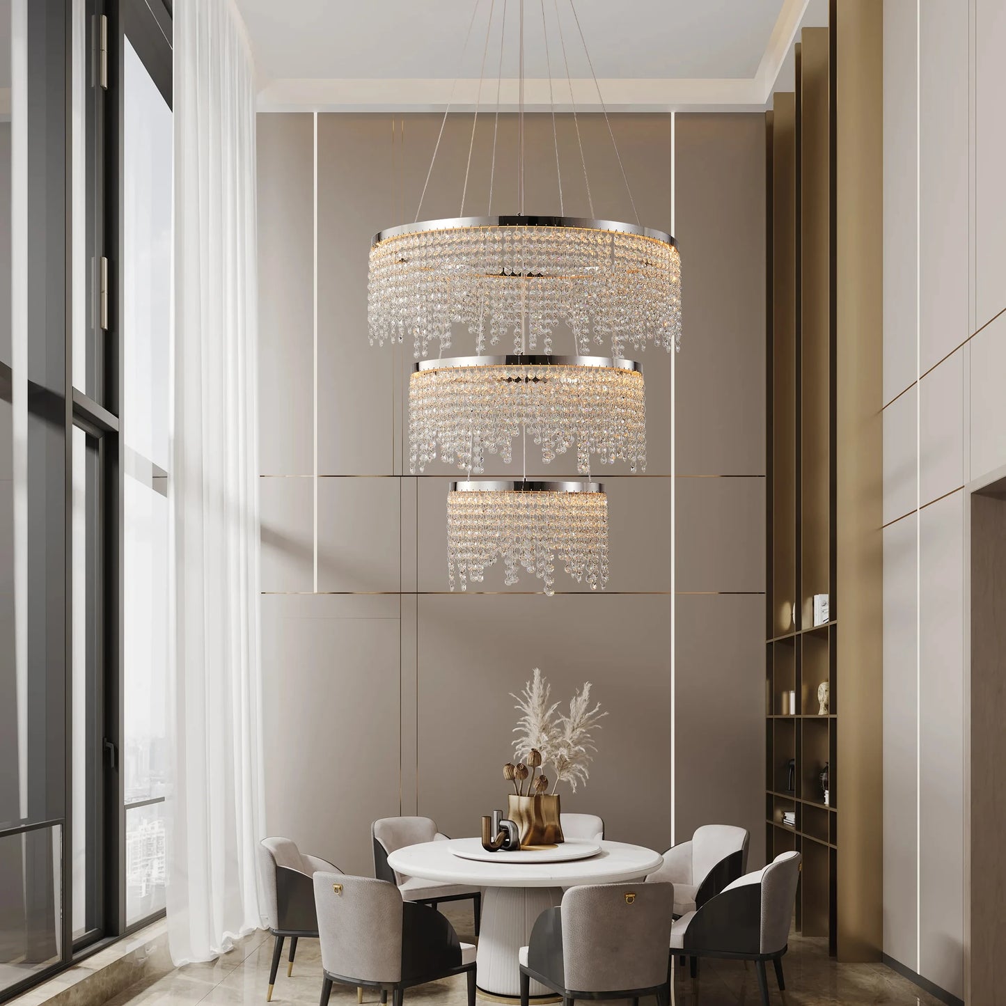 Crystal Chandelier LED Pendant Light Polished Finish Living Room