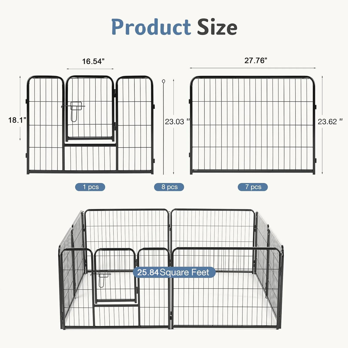JHK Foldable Metal Dog Playpen Fence for Indoor Outdoor Use