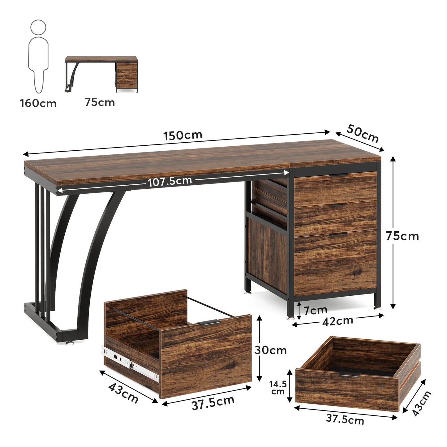 Tribesigns Industrial Computer Desk With Three Drawers And Storage