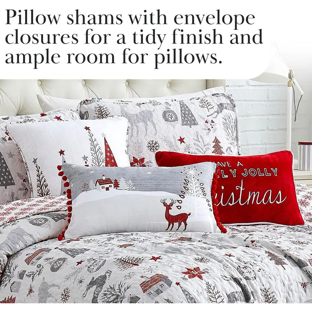 Holly Jolly Chrisas Quilt Set with day Throw Pillows and Shams, Sot day Bedding Set or Queen/ull Size Bed, 6-Piece w/Chrisas Tre