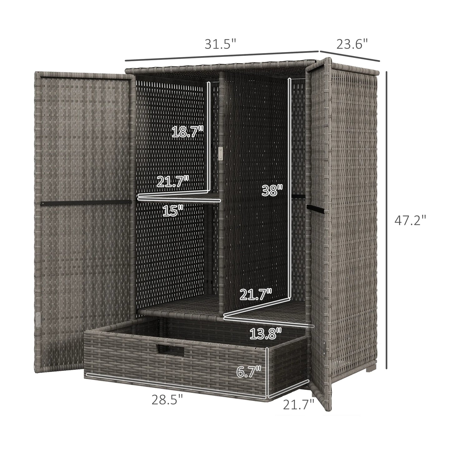 Outsunny Outdoor Wicker Towel Rack for Pool W/ Drawer & Cabinet, Dark Gray
