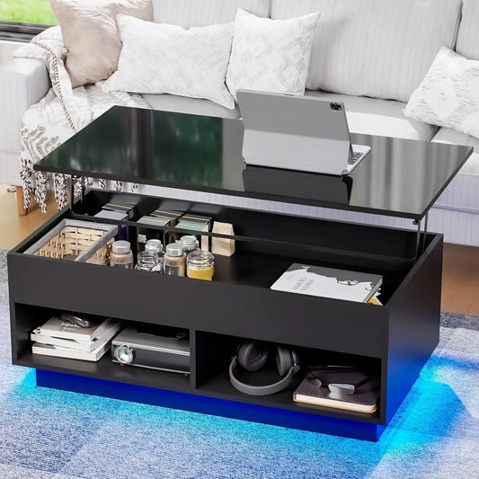 Hommpa Lift Top Modern LED Coffee Table With Storage