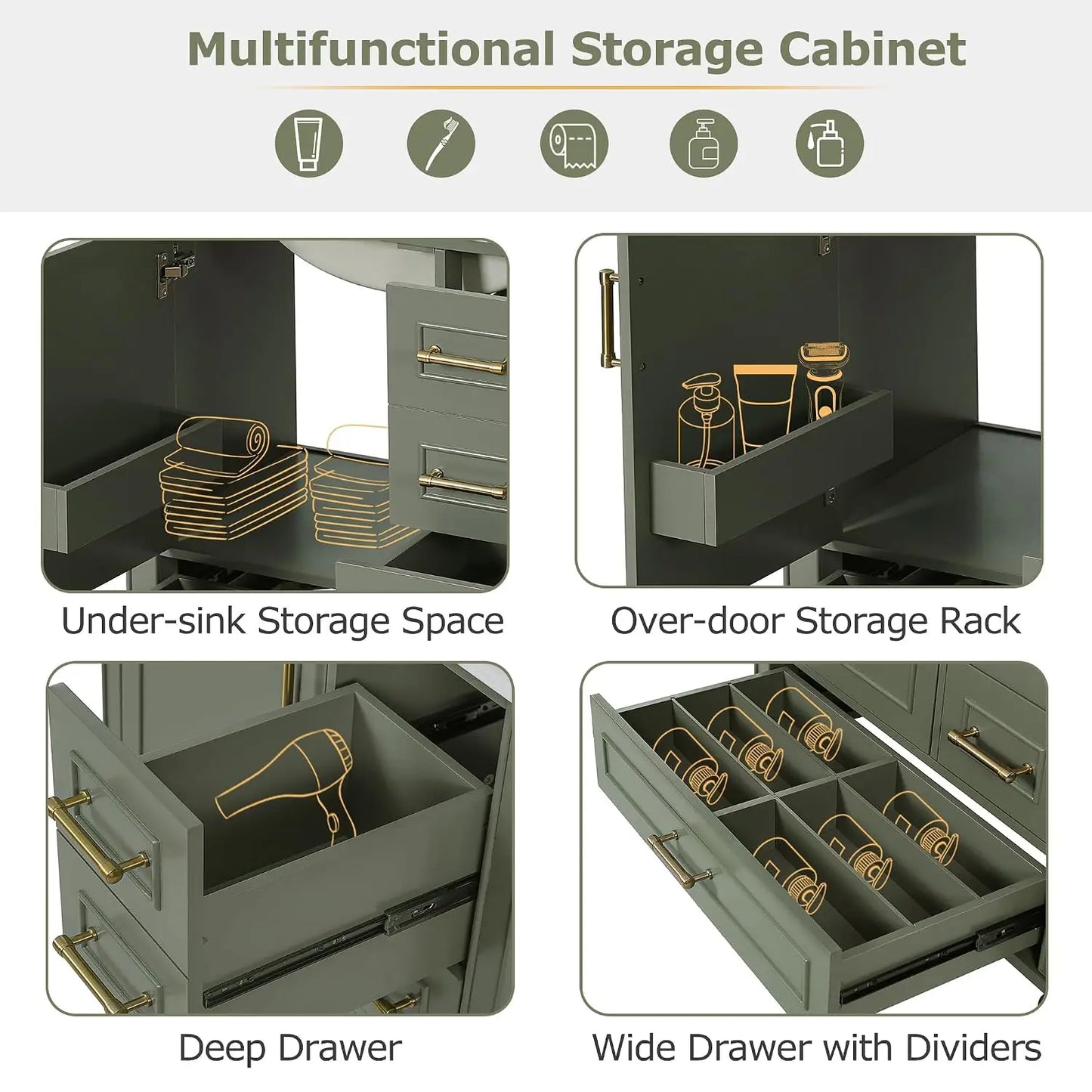 30" Bathroom Vanity with Ceramic Sink, Modern Freestanding Storage Cabinet with Sink Suite Set, Soft Closing Door,, Custom