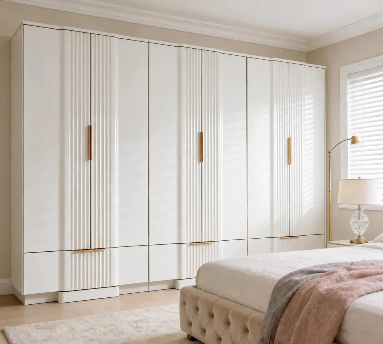 67" Fluted Armoire Wardrobe Closet with Drawers and Doors, Wooden Wardrobe Cabinet with Adjustable Shelves, Modern, Custom
