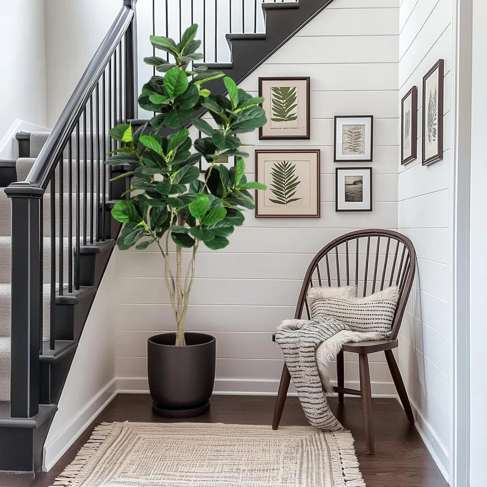 Artificial Tree Faux Fiddle Leaf Fig Tree 4/5/6ft Tall Ficus Tree Artificial for Home Decor Fake Lyrata Fig Plants with Pot