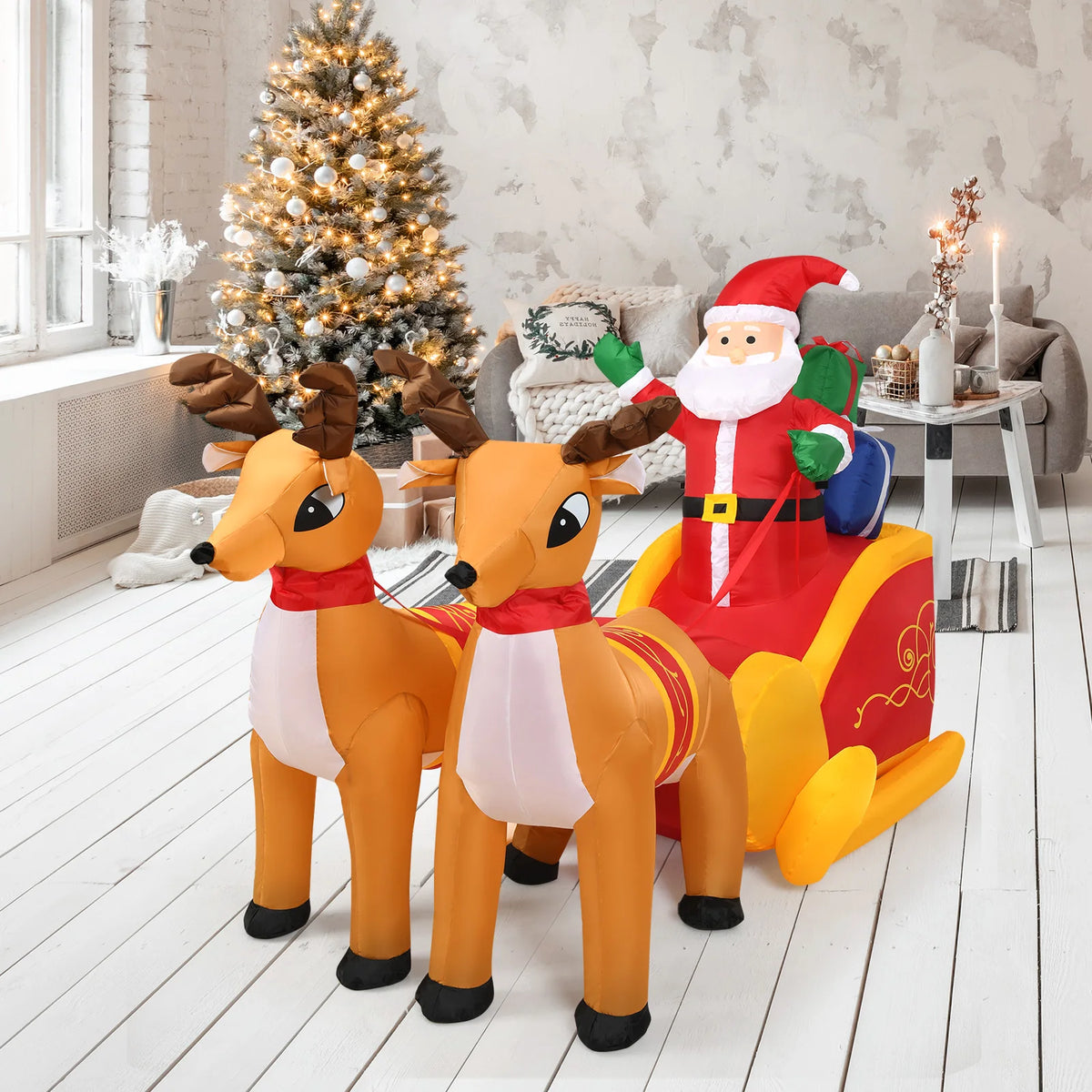 LIFEZEAL Inflatable Christmas Santa Sleigh With Reindeer Outdoor Decoration