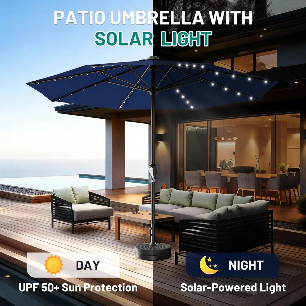12T Large Patio Umbrella with r Lights, r Powered Outdoor Umbrella with Crank, Patio Table Market Umbrellas or Garden, Deck, Bac