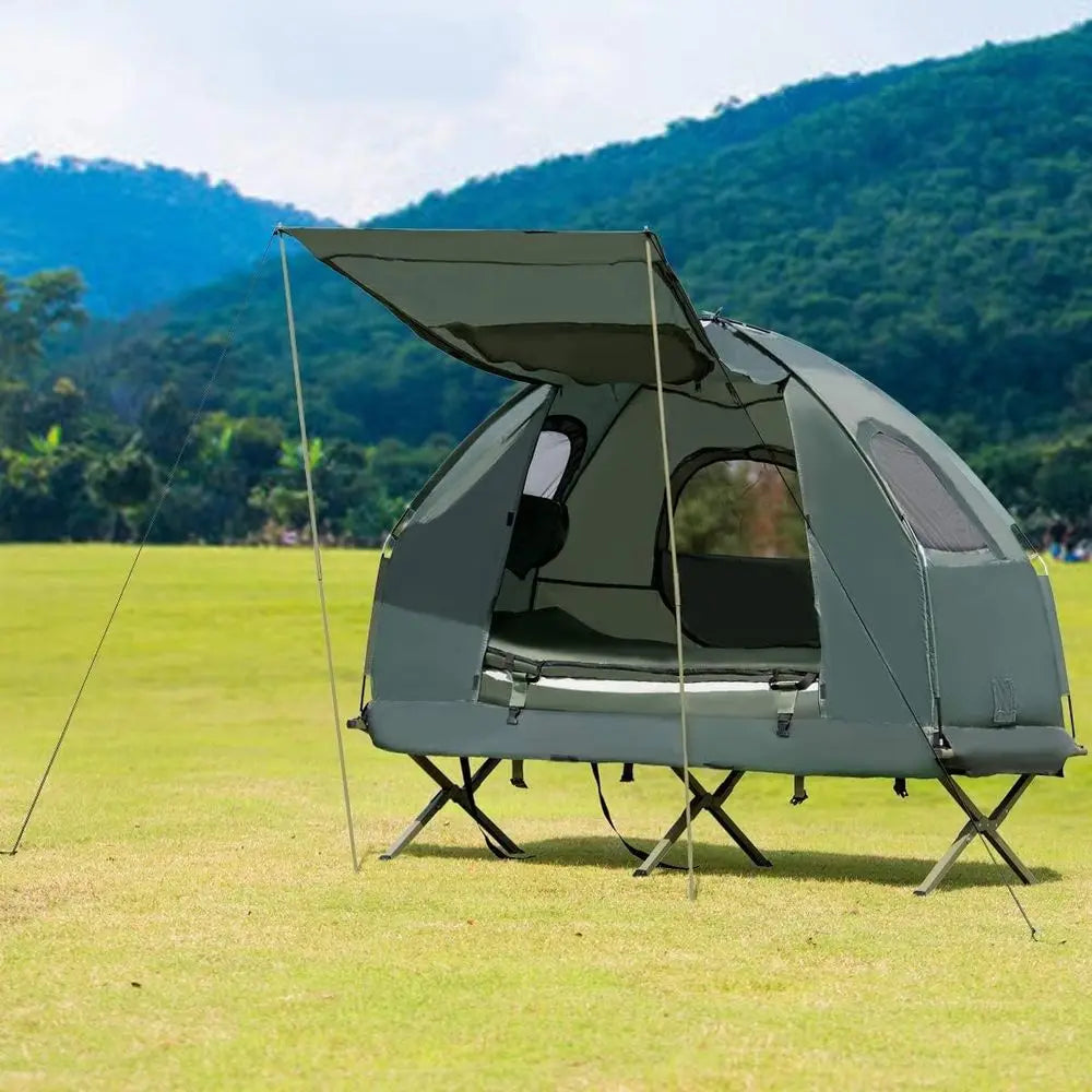 Moccha olding Camping Tent Cot with Sleng Bag and Air Mattr, Elevated Camping Tent with Carry Bag or Outdoor Activity, Hiking, P