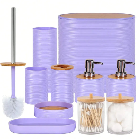 Bathroom 10-Piece Accessories Set Toilet Brush Trash Can Soap Dispenser