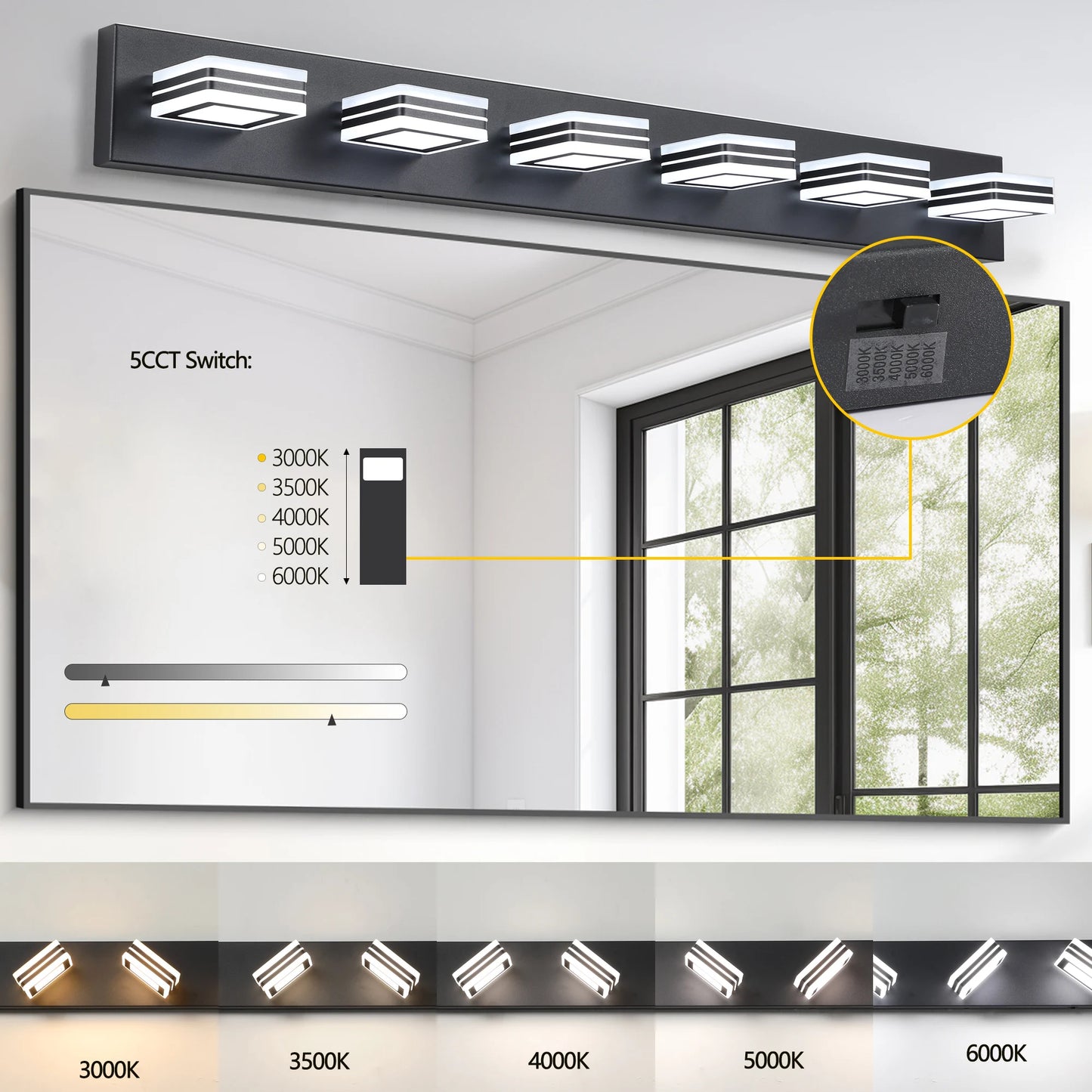 ARLGSITE Modern LED Vanity Light 5 CCT Bathroom Wall Fixture