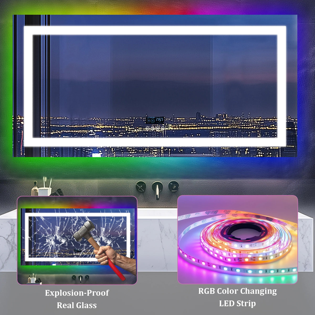 Wisfor Anti Fog Led Dimmable Bathroom Mirror With Bright Lighting