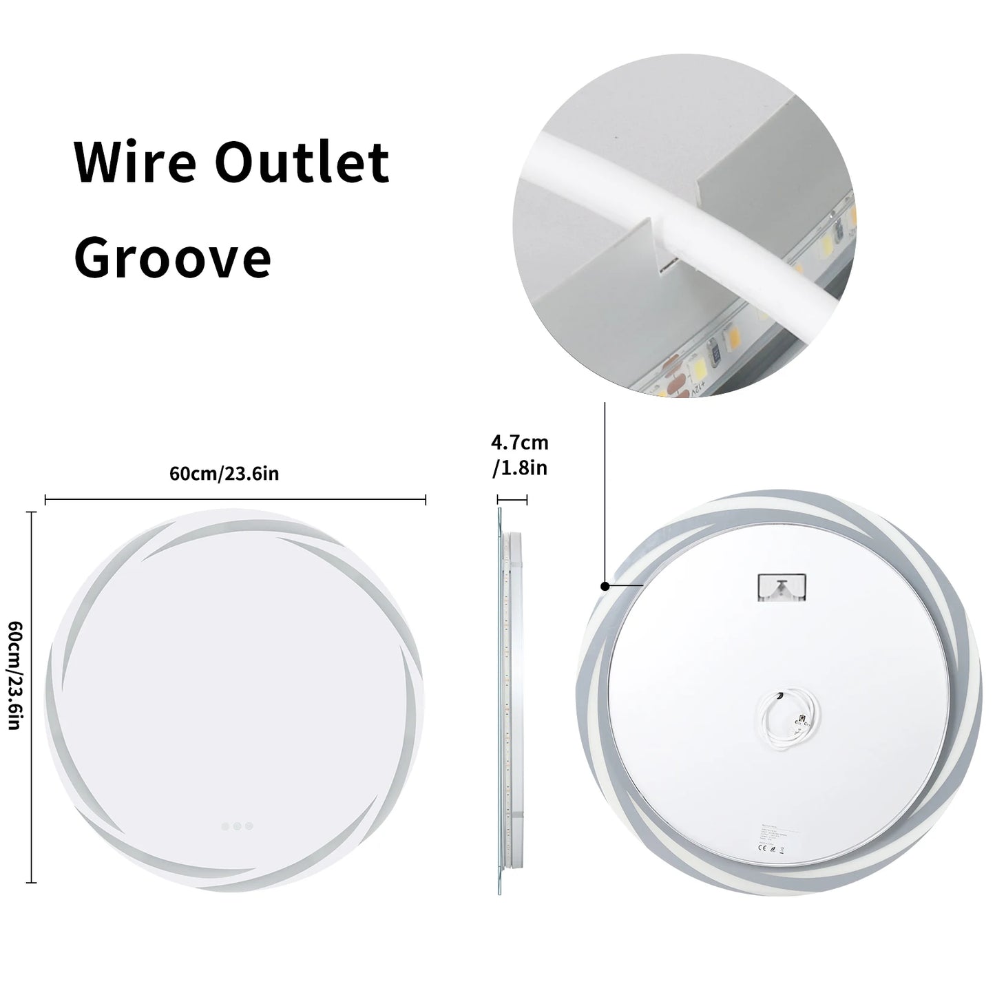 Anti Fog LED Round Bathroom Mirror Shatterproof Three Color Lights