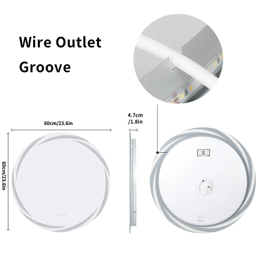 Anti Fog LED Round Bathroom Mirror Shatterproof Three Color Lights