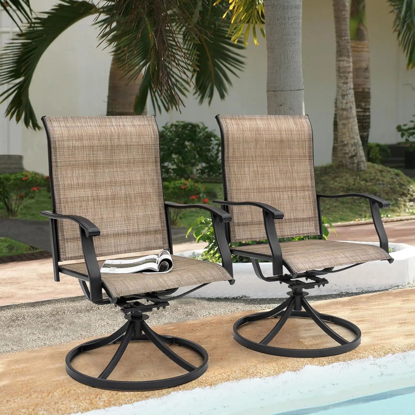Swivel Sling Patio Dining Chairs Set of 4 All-Weather Textilene Iron Frame Outdoor Lawn Garden Backyard , Custom