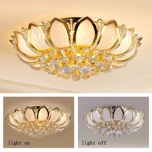Flower Shaped Crystal Chandelier E12 Base 110V Ceiling Lamp