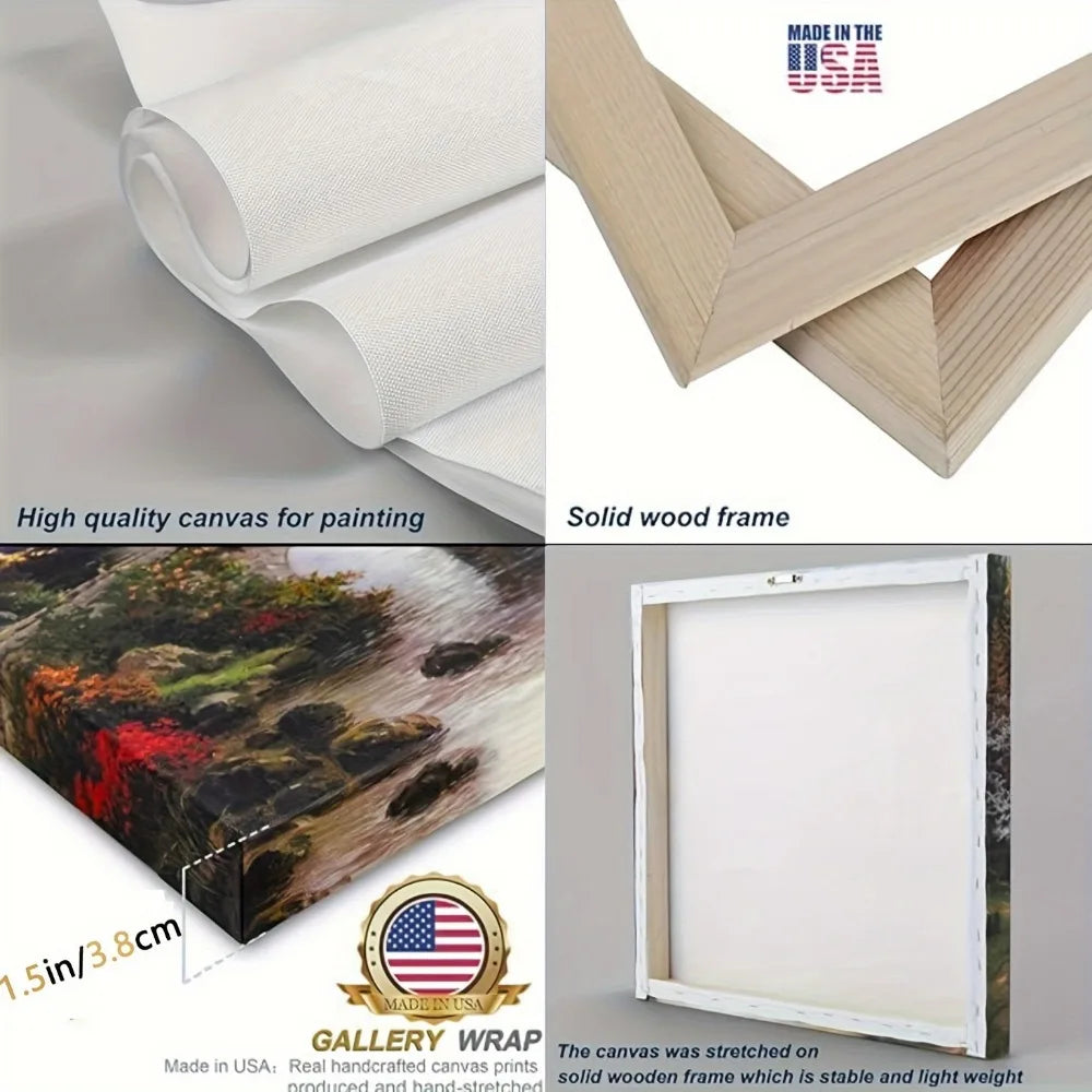 1.5 inch thick pine solid wood frame, canvas prints on antique country pickup trucks, blue trucks and white floral art prints