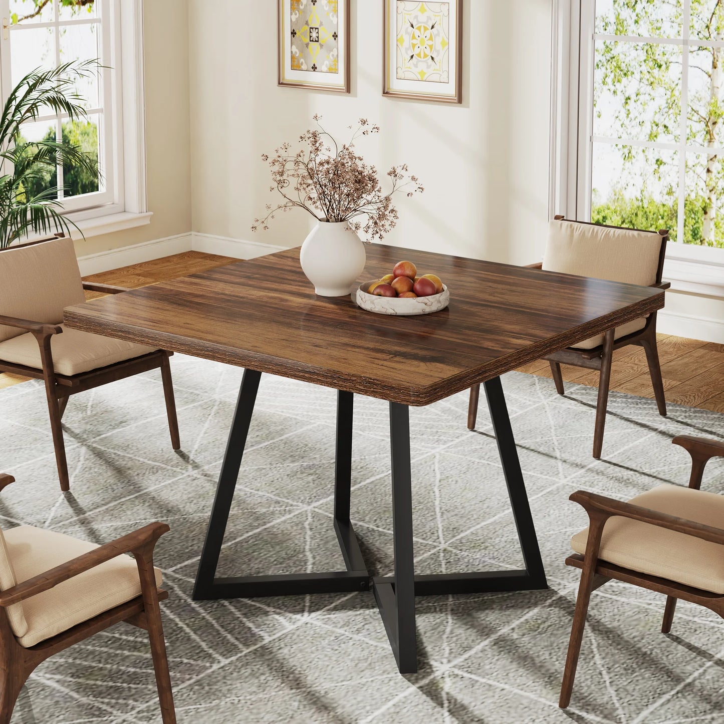 Tribesigns Industrial Square Dining Table Featuring Wood And Metal Frame
