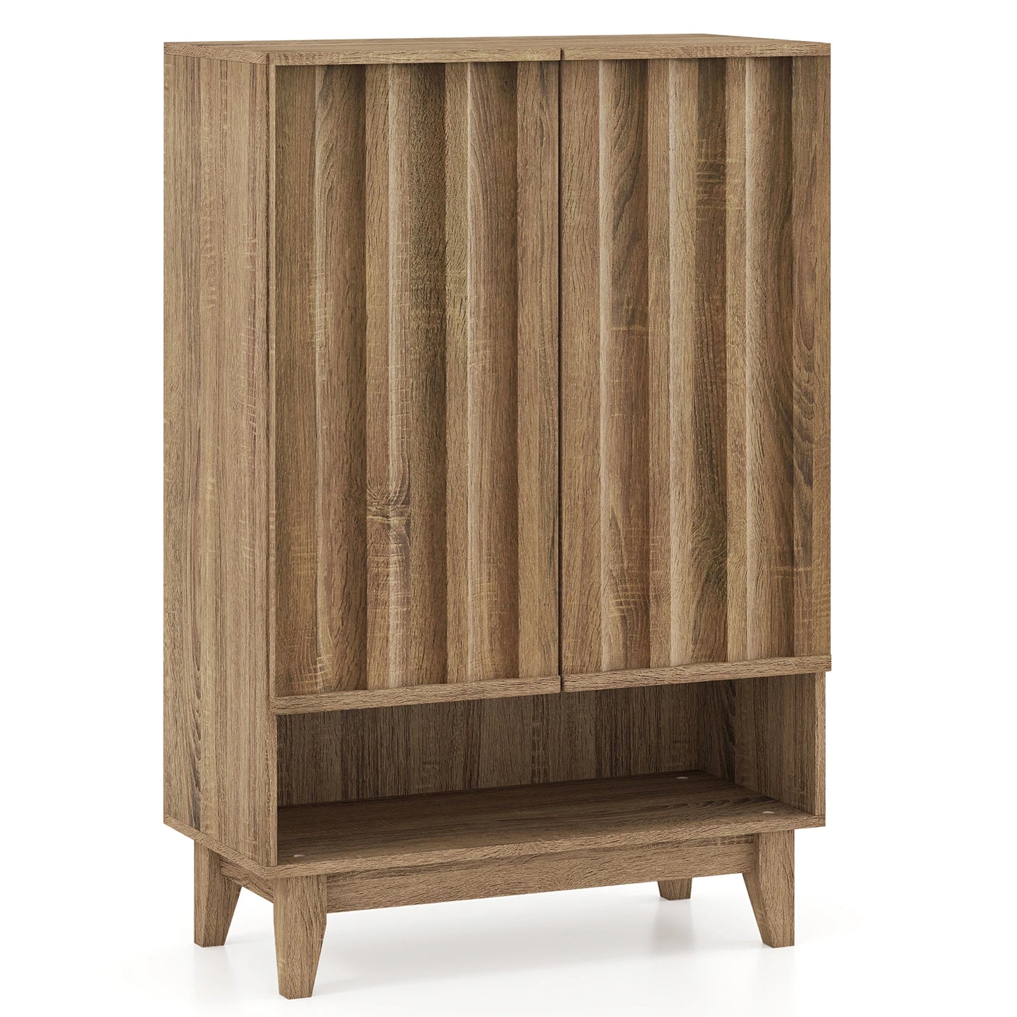 Shoe Cabinet, 6-Tier Shoe Storage Organizer w/ 2 Fluted Doors 3 Removable Shelves
