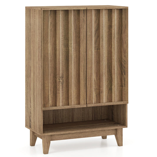 Shoe Cabinet, 6-Tier Shoe Storage Organizer w/ 2 Fluted Doors 3 Removable Shelves