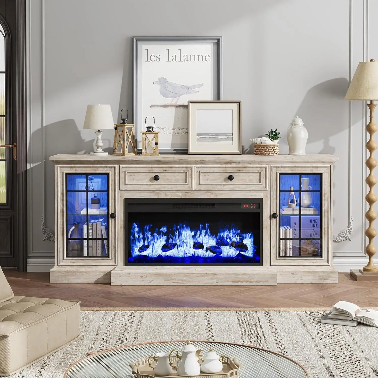 Fireplace TV Stand Modern Entertainment Center With LED Lights
