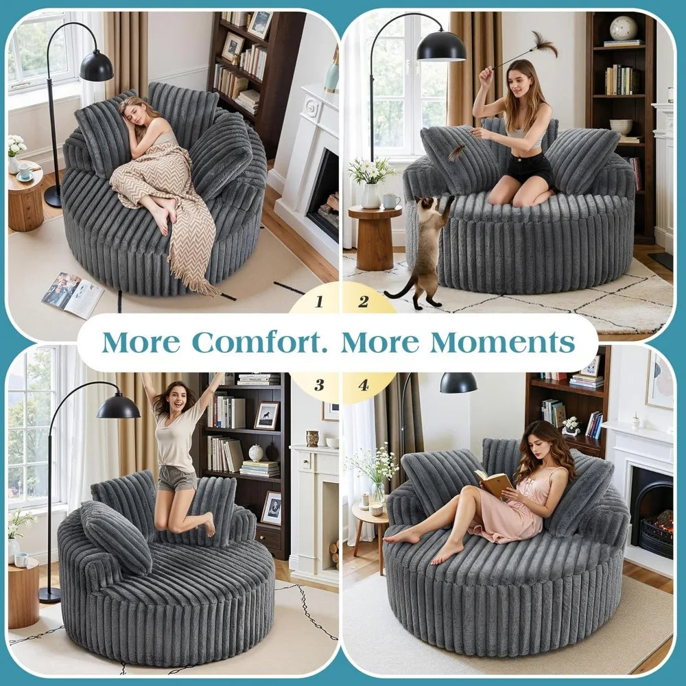 Oversized Round Chair Lounge Chaise Corduroy Upholstered Deep Seat Sofa