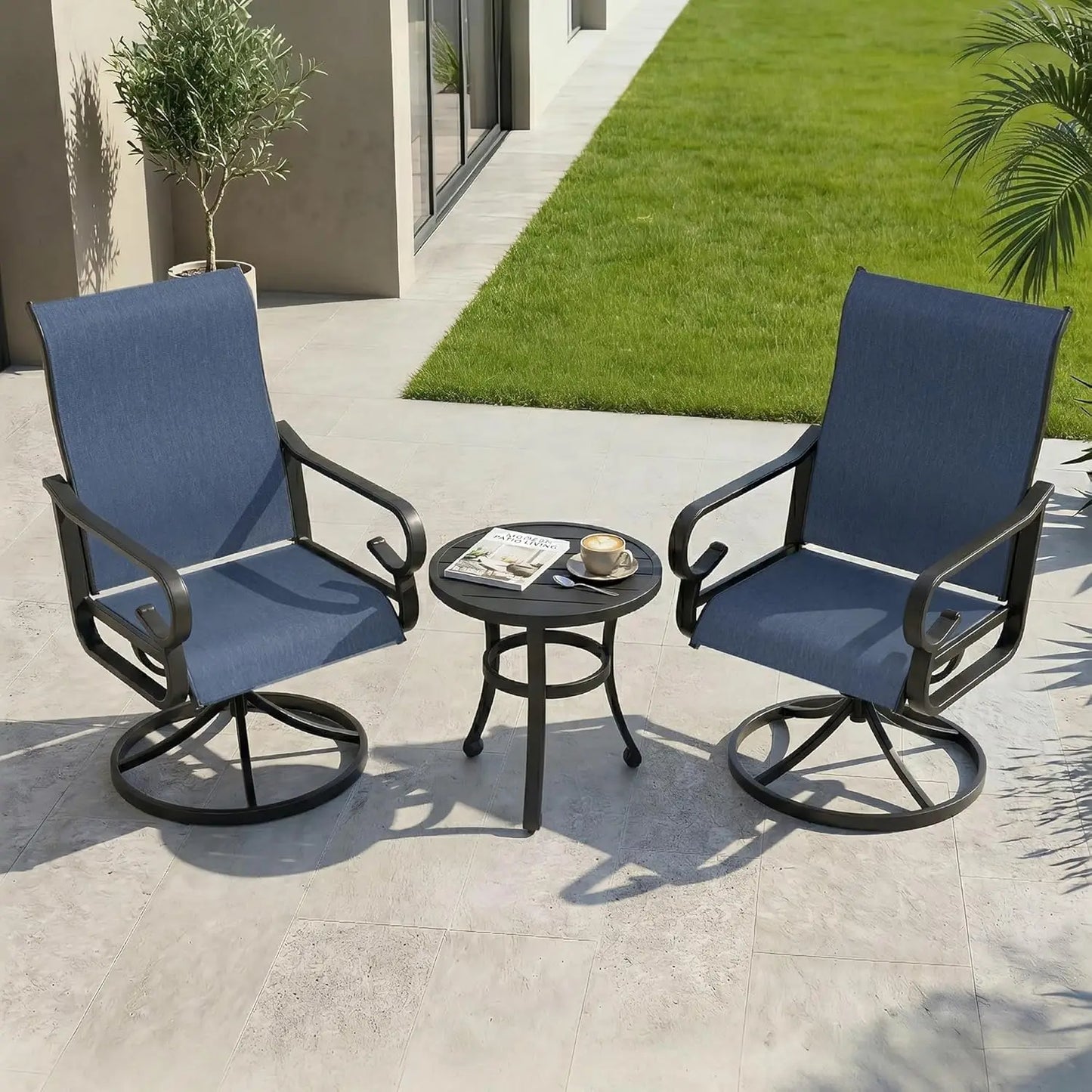 3-Piece Patio Bistro Set, All Weather Breathable Textilene Swivel Chairs and Side Table, Outdoor Patio Furniture Set, Custom