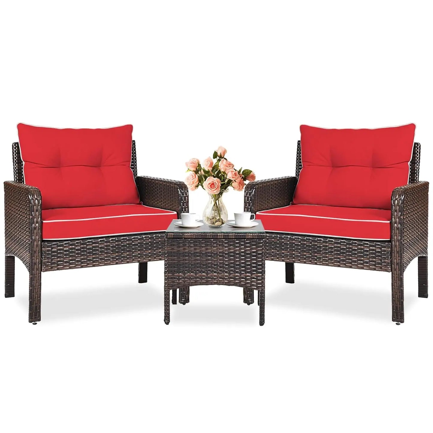 Outdoor Wicker Patio Bistro Set With Cushions All Weather PE Rattan