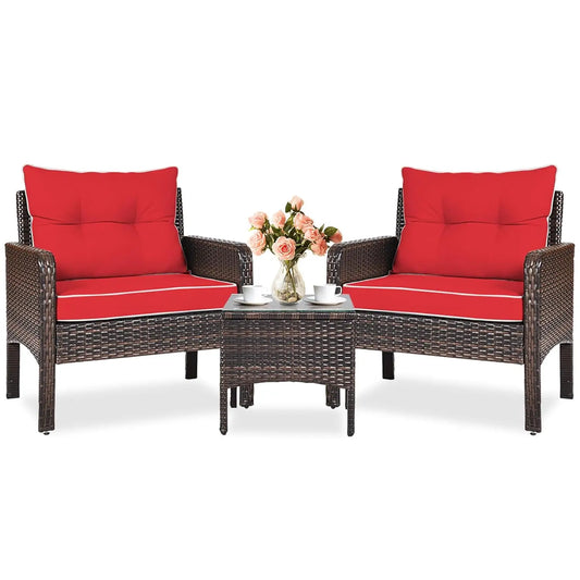 Outdoor Wicker Patio Bistro Set With Cushions All Weather PE Rattan