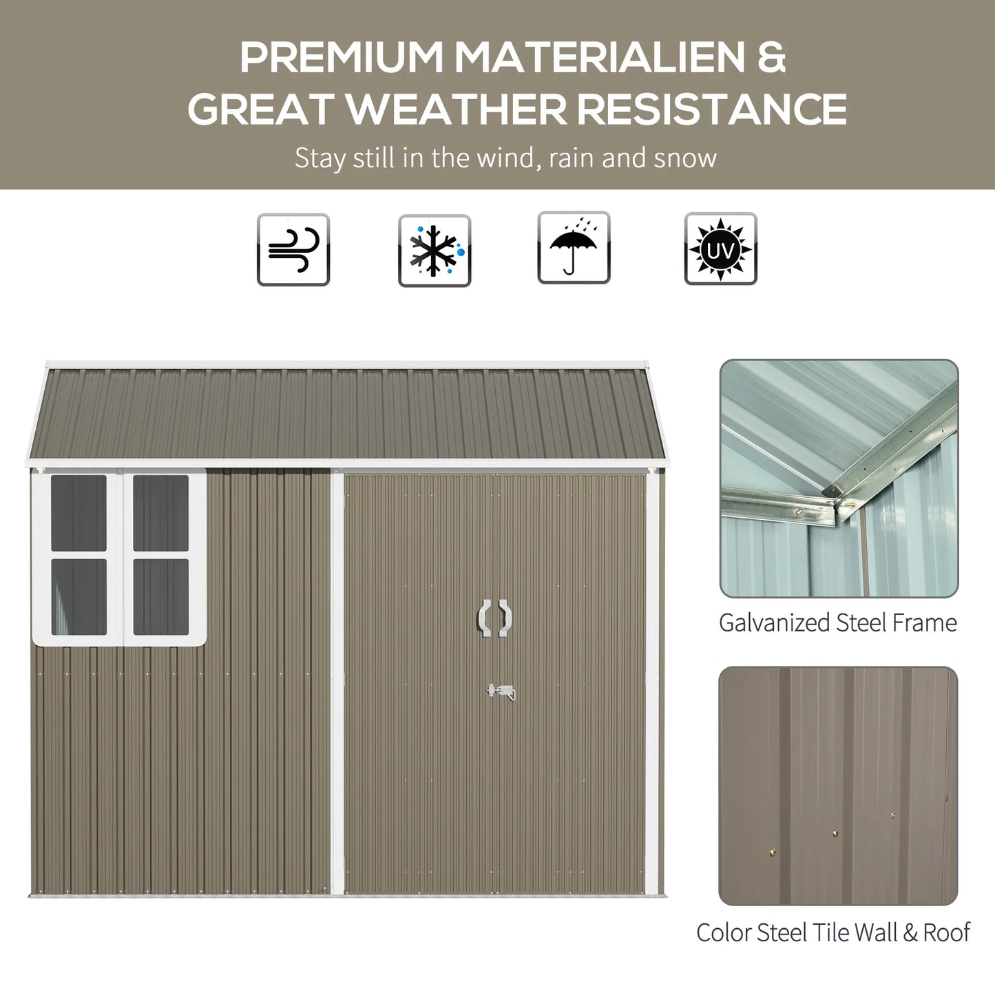 Outsunny Metal Garden Storage Shed With Two Doors Window
