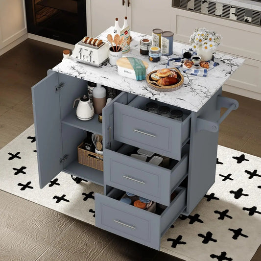 Portable Kitchen Island With Storage On Wheels And Spice Rack