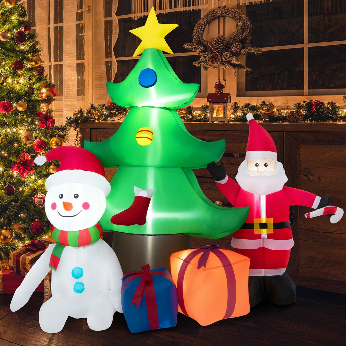LIFEZEAL Inflatable Christmas Tree With Santa And Snowman Lights