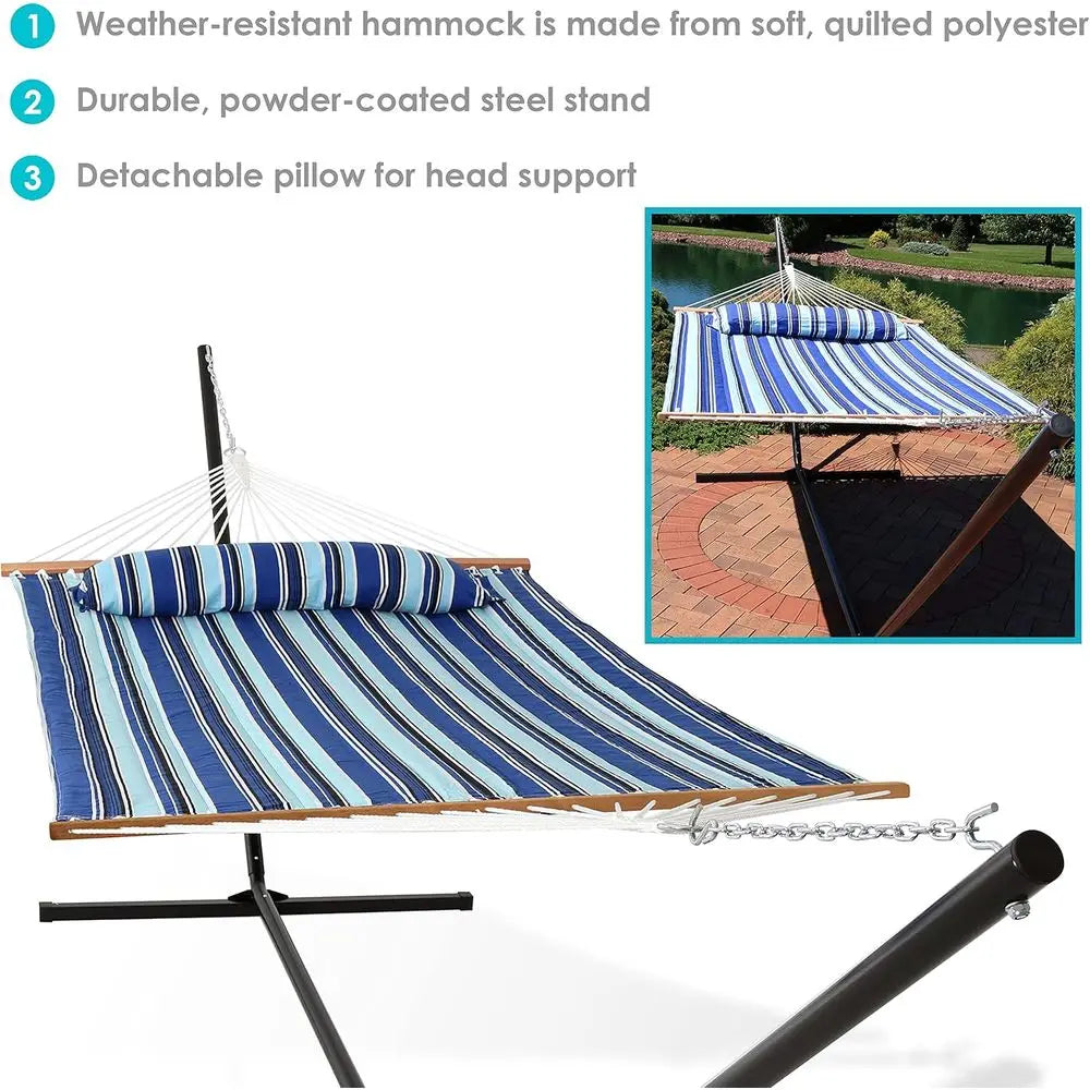 Quilted Double Hammock with Stand or Outside - 400-Pound acity 2-Person Hammock with Stand - 15-oot Stand - Catalina Beach