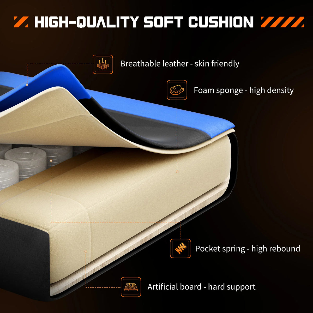 JHK Gaming Chair Adjustable Swivel With Headrest And Lumbar Support