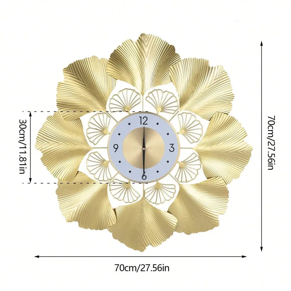 Ginkgo Biloba Wall Clock, 27.56 Inch 3D Creative Ginkgo Biloba Wall Clock, Gold Dial Design Silent Sweep Seconds Movement Digit