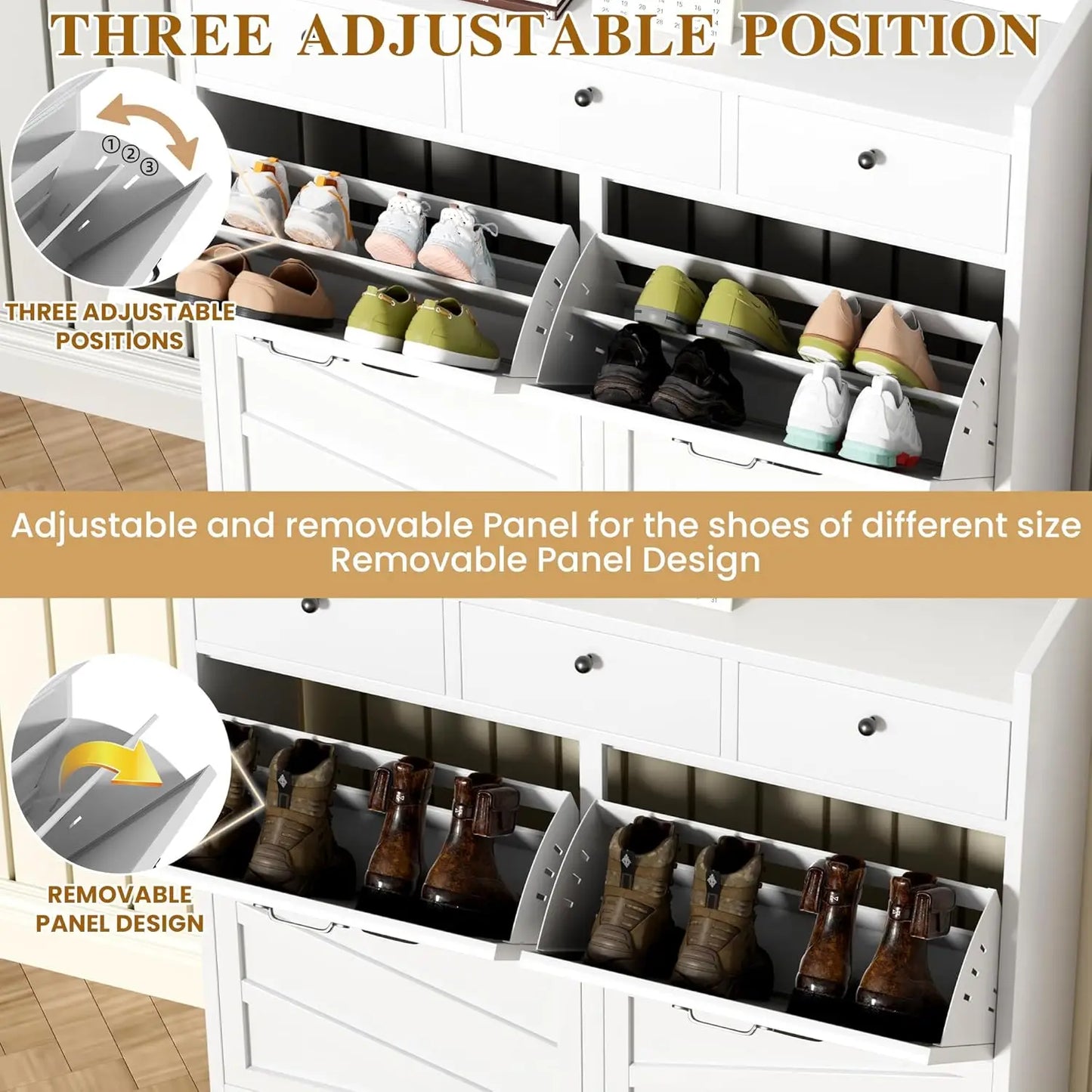 Metal Shoe Cabinet With 4 Flip Drawers And Top Drawers