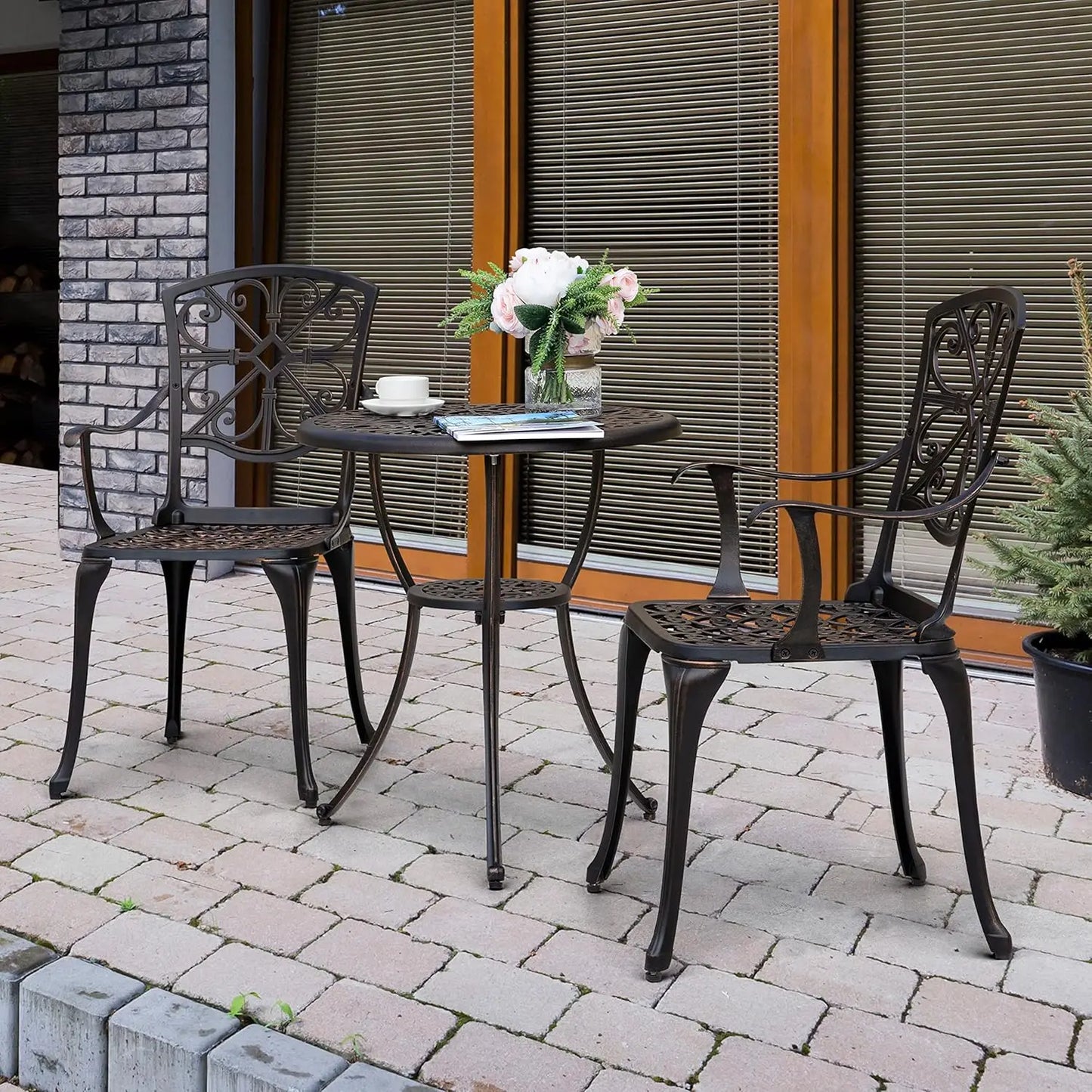 3 Piece Outdoor Bistro Set Cast Aluminum Patio Table Chairs